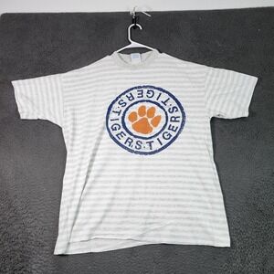 Vintage Tigers Shirt Mens XL White Striped Paw Print Premier Sportswear 90s